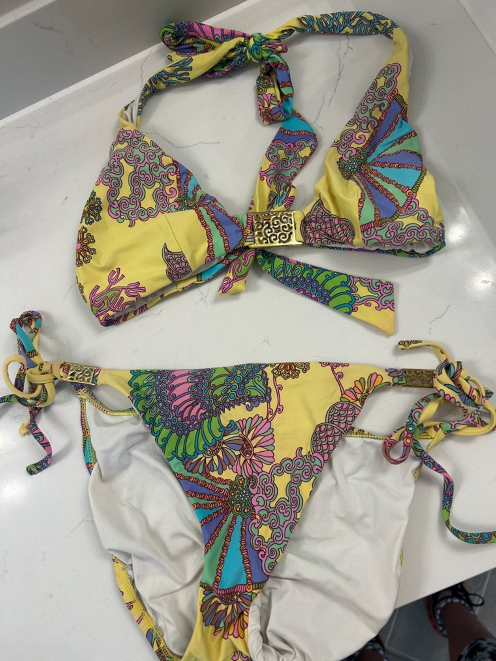 Trina Turk Yellow Multicolor Tie Bikini Set